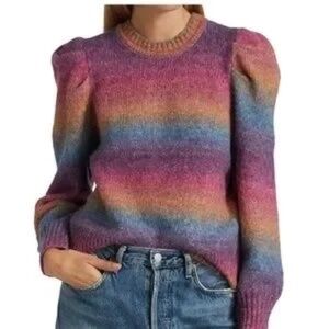 Design History,  Ombre Rainbow Puff Sleeve Sweater. Xsmall
